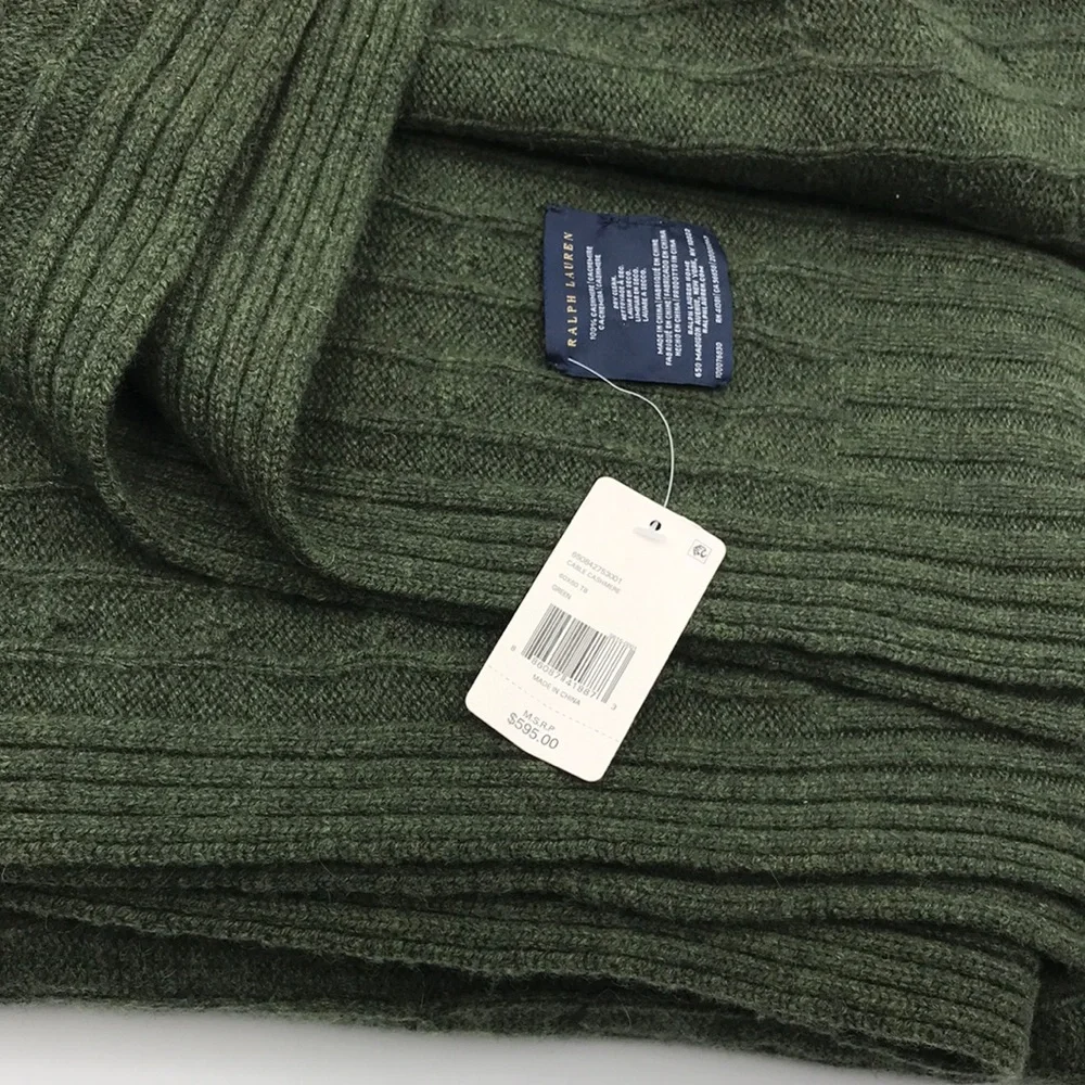 Ralph Lauren Cable Cashmere Throw Blanket in Loden